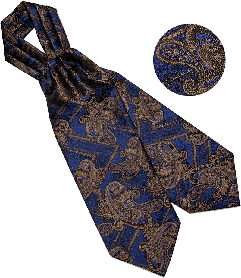 DiBanGu 3PCS Ascot Ties for Men Wedding Jacquard Woven Silk Ascot Cravat for Men Cravat Tie and Pocket Square Set - Image 5